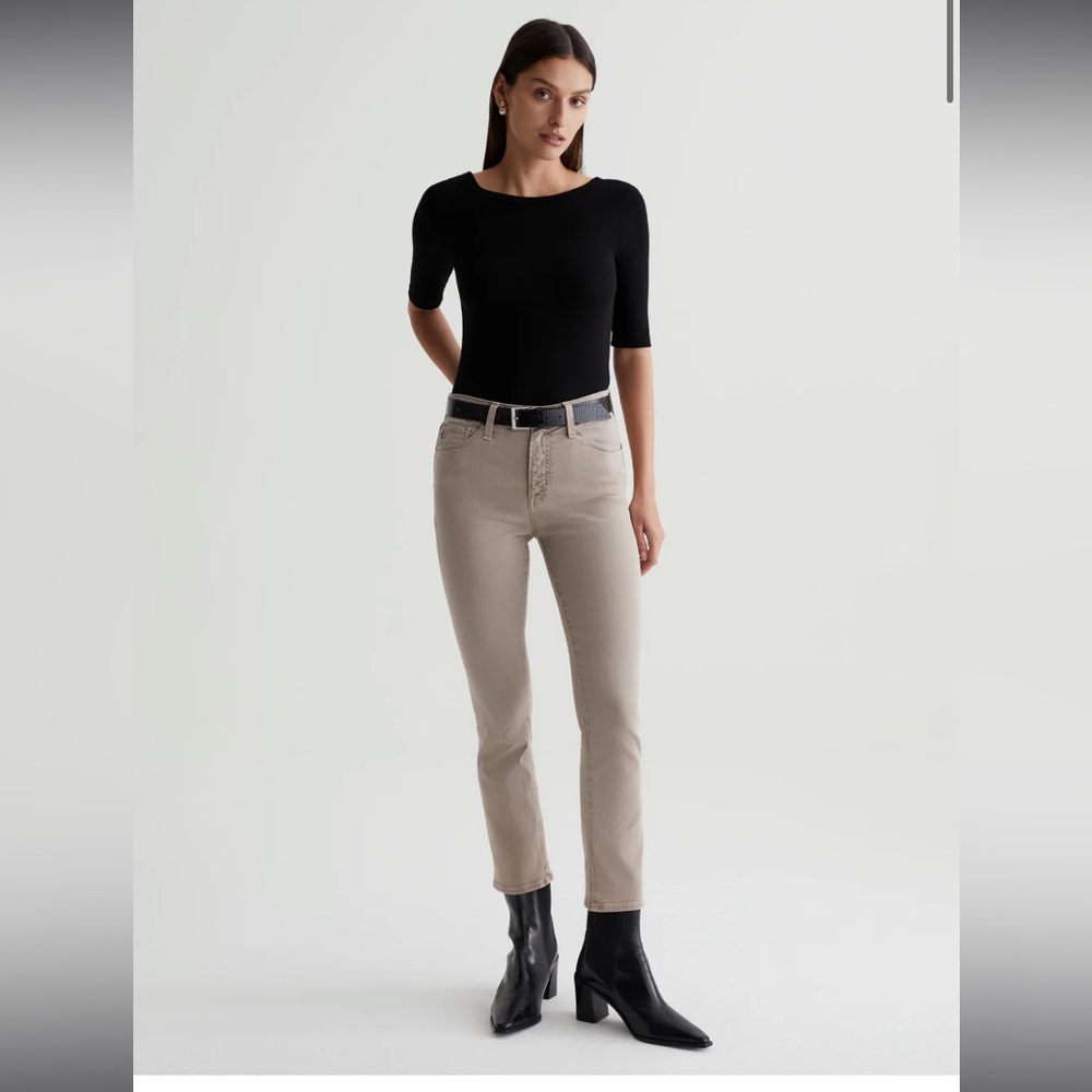 AG Adriano Goldschmied Mari Crop high rise slim straight Jeans in Tan